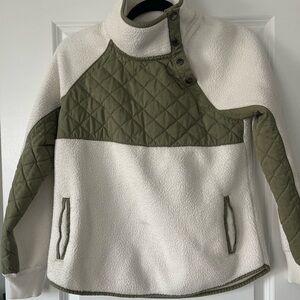 Abercrombie & Fitch Sherpa Quilted Snap Pullover Jacket Cream Olive XS